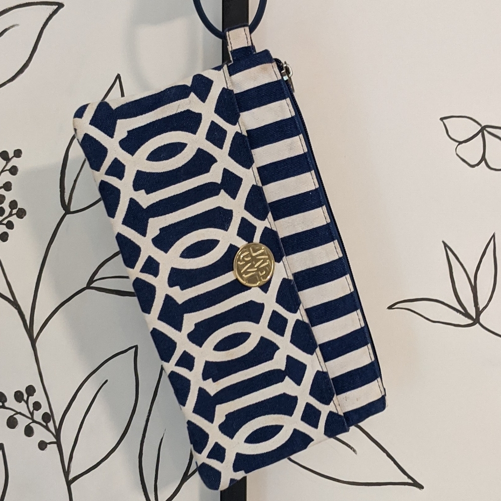 Mud Pie Blue Striped Clutch/Wristlet